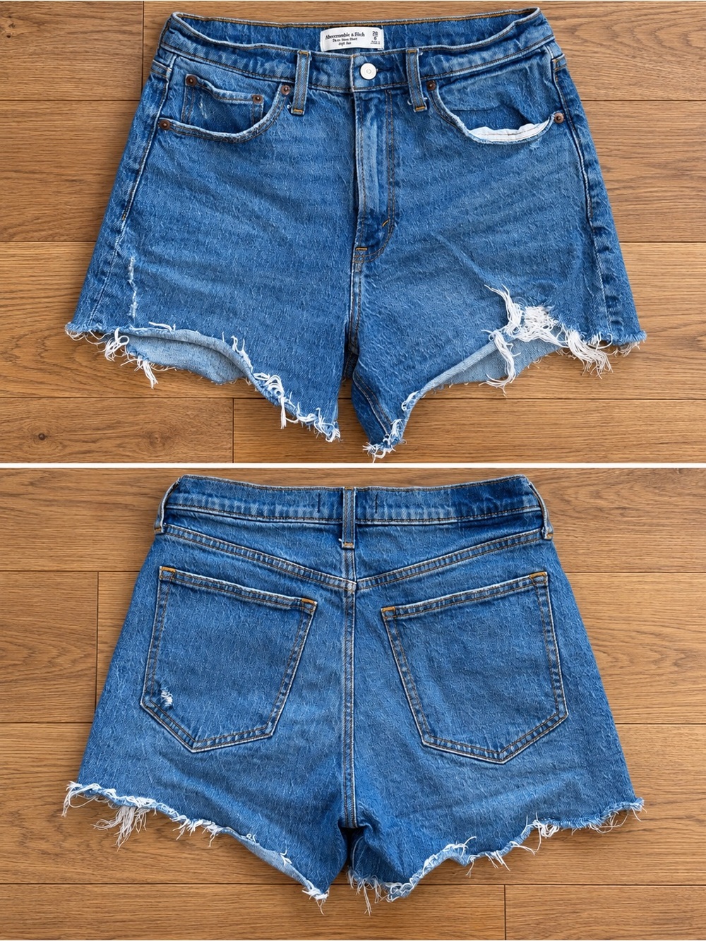 Abercrombie & Fitch Medium Blue Distressed Denim Cutoff Shorts